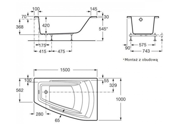 Ванна асиметрична права Hall 150х100, Roca - Зображення 216470-5ce11.jpg