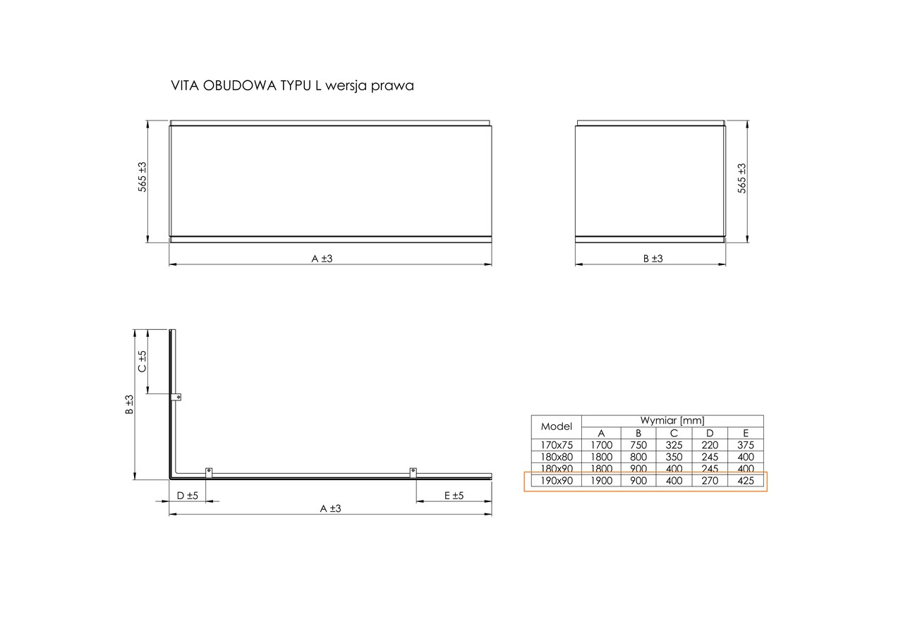 Панель до ванни L- подібна права Vita 190x90, Roca - Зображення 216490-ac96e.jpg