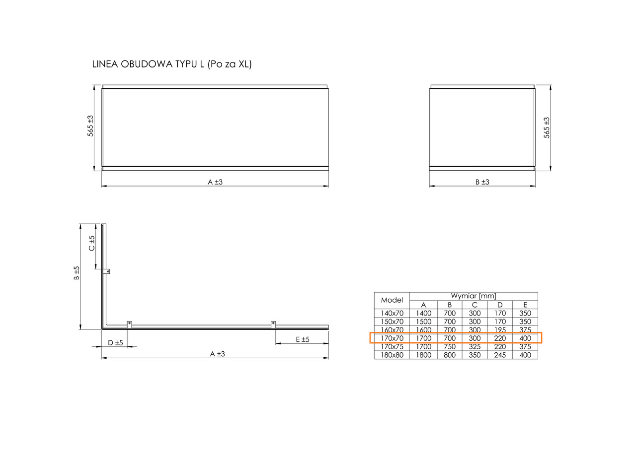 Панель до ванни L- подібна права Linea 170x70, Roca - Зображення 216498-4be05.jpg