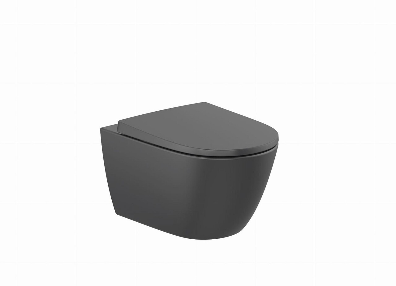 Комплект унітаз підвісний з кришкою soft-close Ona Rimless Vortex Black matt A34668C080+A801E12081 Roca - Зображення