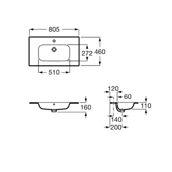 Умивальник Victoria 800х460 A32799C000 Roca - Зображення 219403-c7929.png