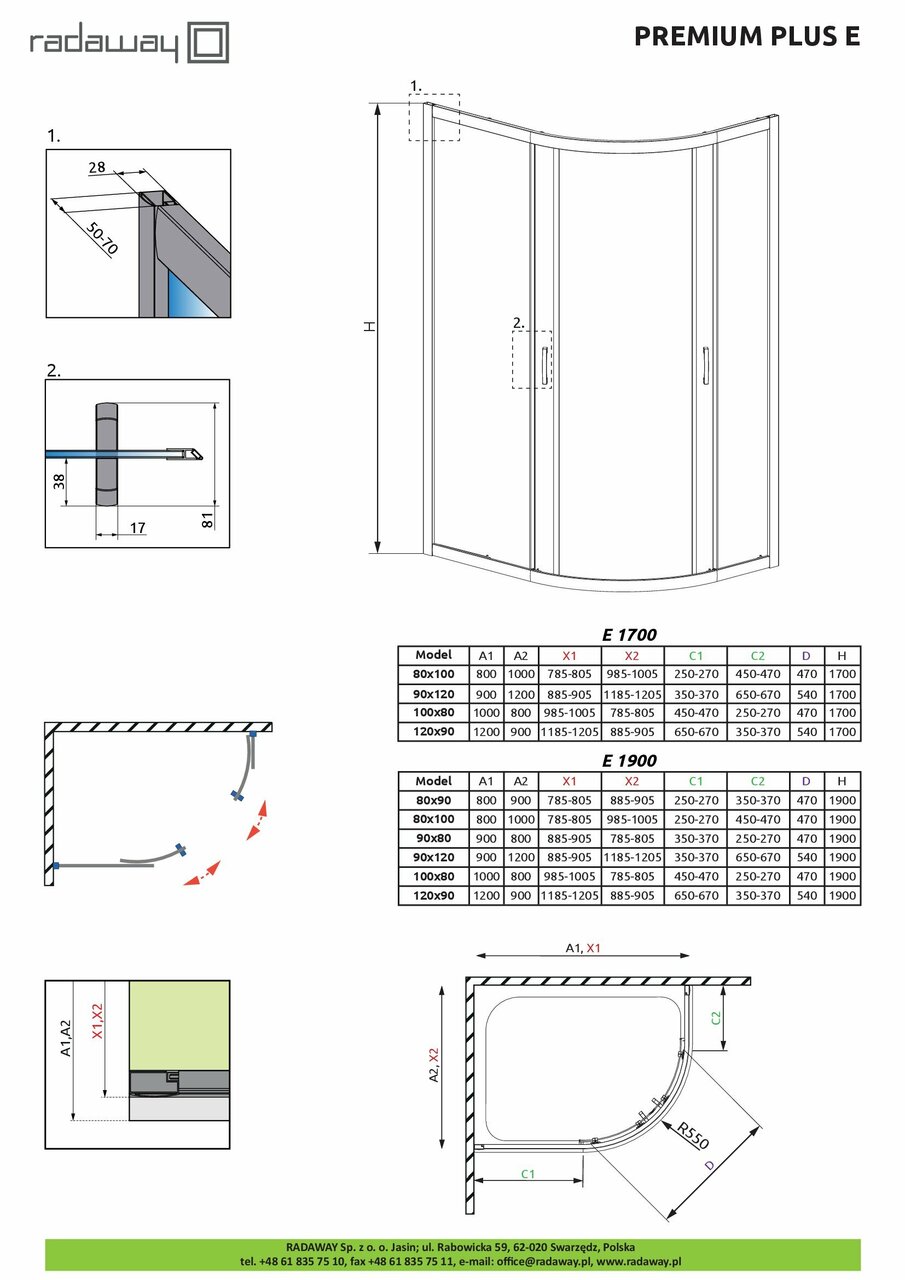 Душова кабіна напівкругла Premium Plus E 1900 90x80 30492-01-08N RADAWAY - Зображення 221399-00585.jpg