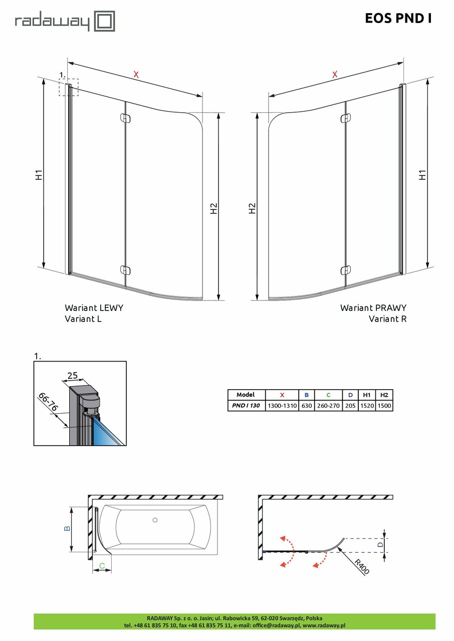 Шторка для ванни Eos PND I 130 R RADAWAY - Зображення 222361-55f47.jpg