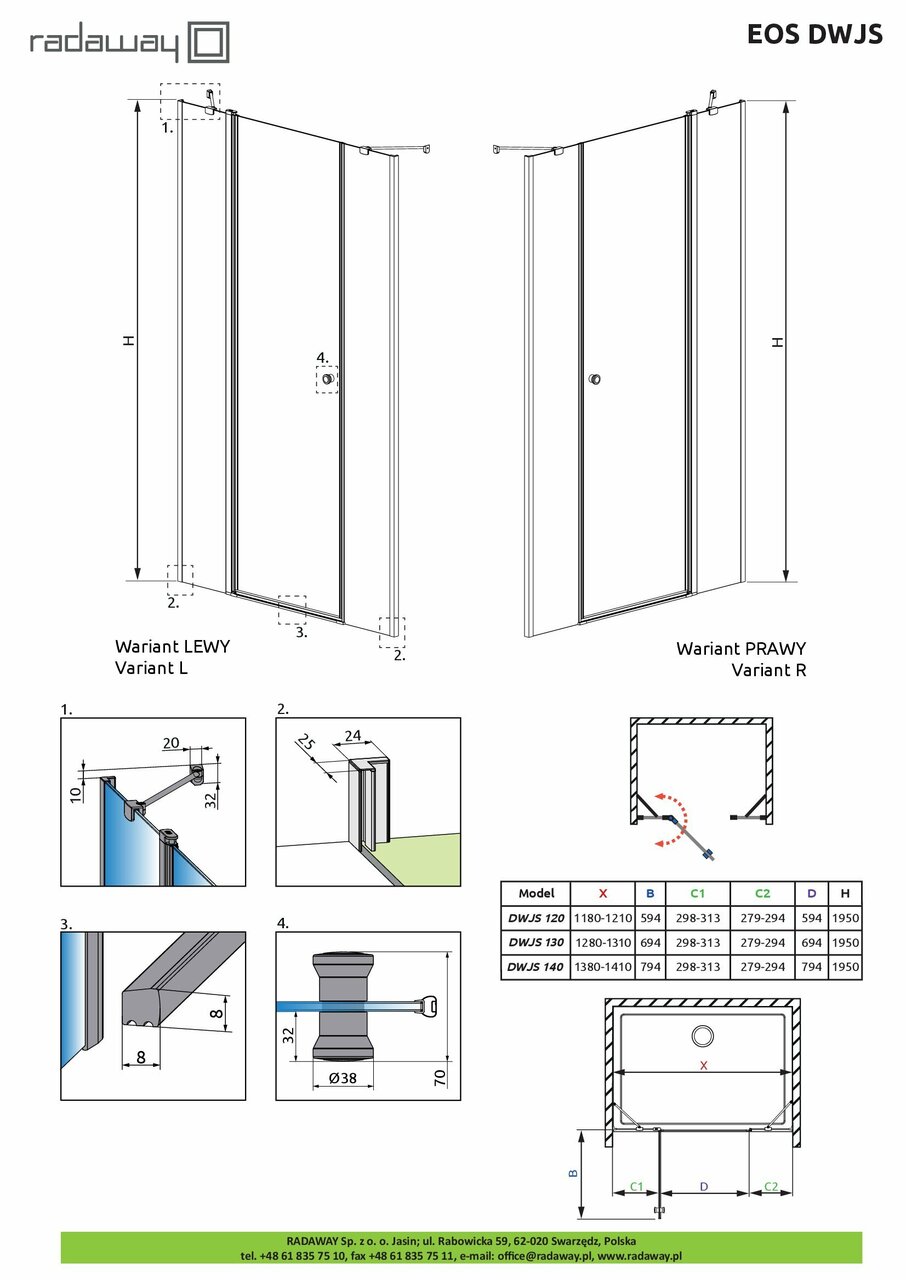 Душові двері Eos DWJS 120 L RADAWAY - Зображення 222395-65fab.jpg