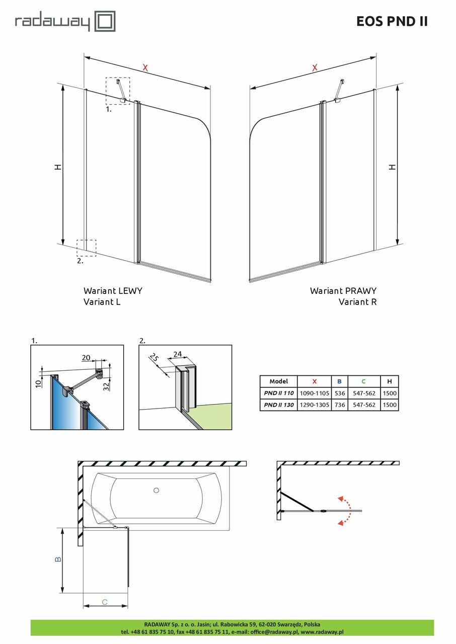 Шторка для ванни Eos PND II 130 L RADAWAY - Зображення 222413-b90a0.jpg