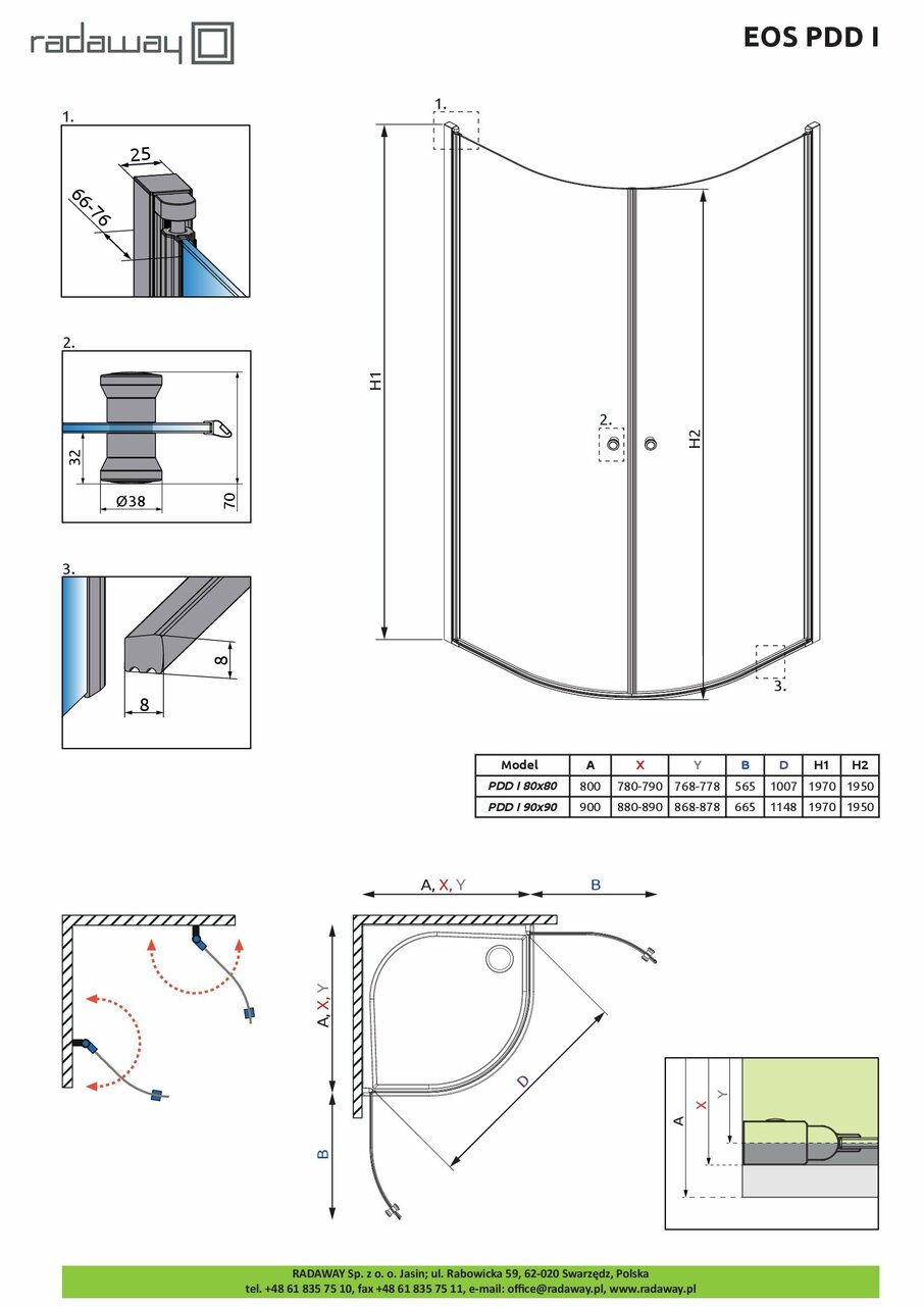 Душова кабіна напівкругла Eos PDD I 80x80 RADAWAY - Зображення 222417-c397e.jpg