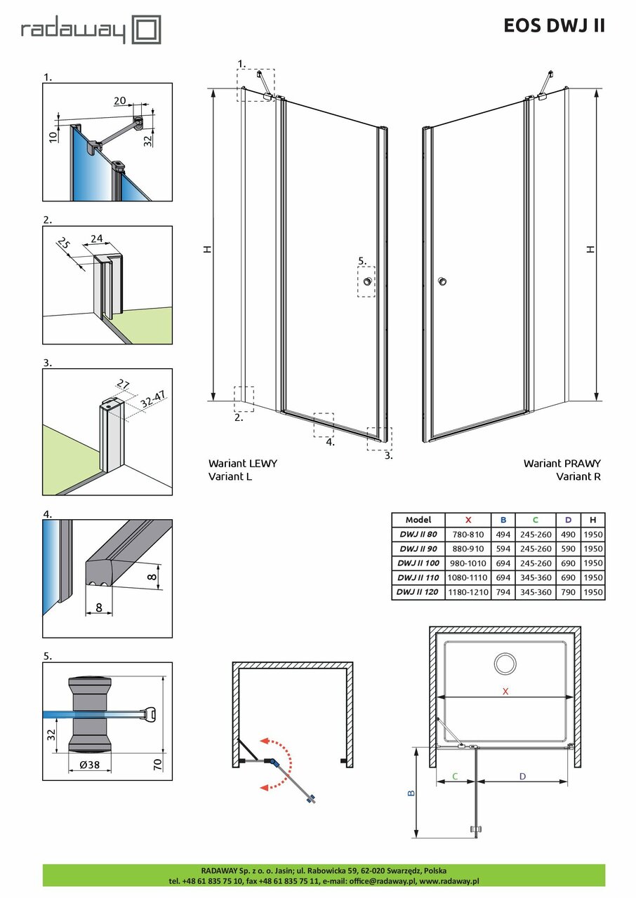 Душові двері Eos DWJ II 100 L RADAWAY - Зображення 222426-7450b.jpg