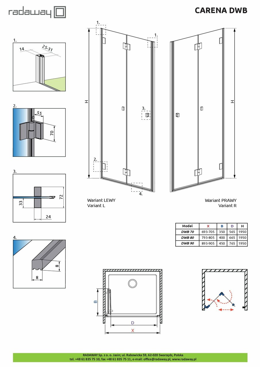 Душові двері Carena DWB 90 L RADAWAY - Зображення 225427-15864.jpg