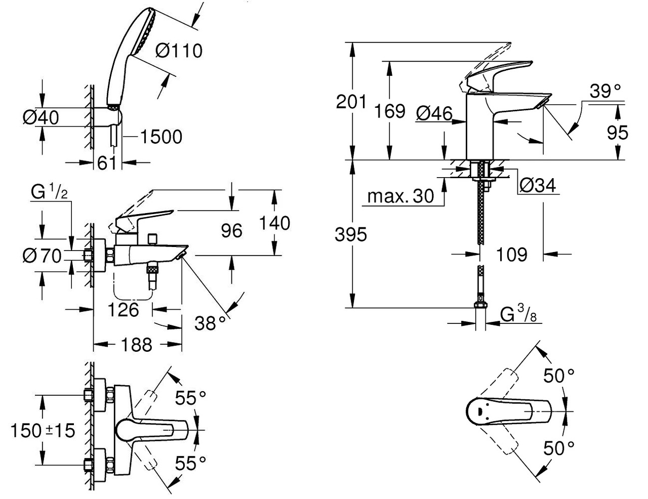 Набір змішувачів для душу 3 в 1 Eurosmart S UA123302S0 Grohe - Зображення 229697459-590e5.jpg