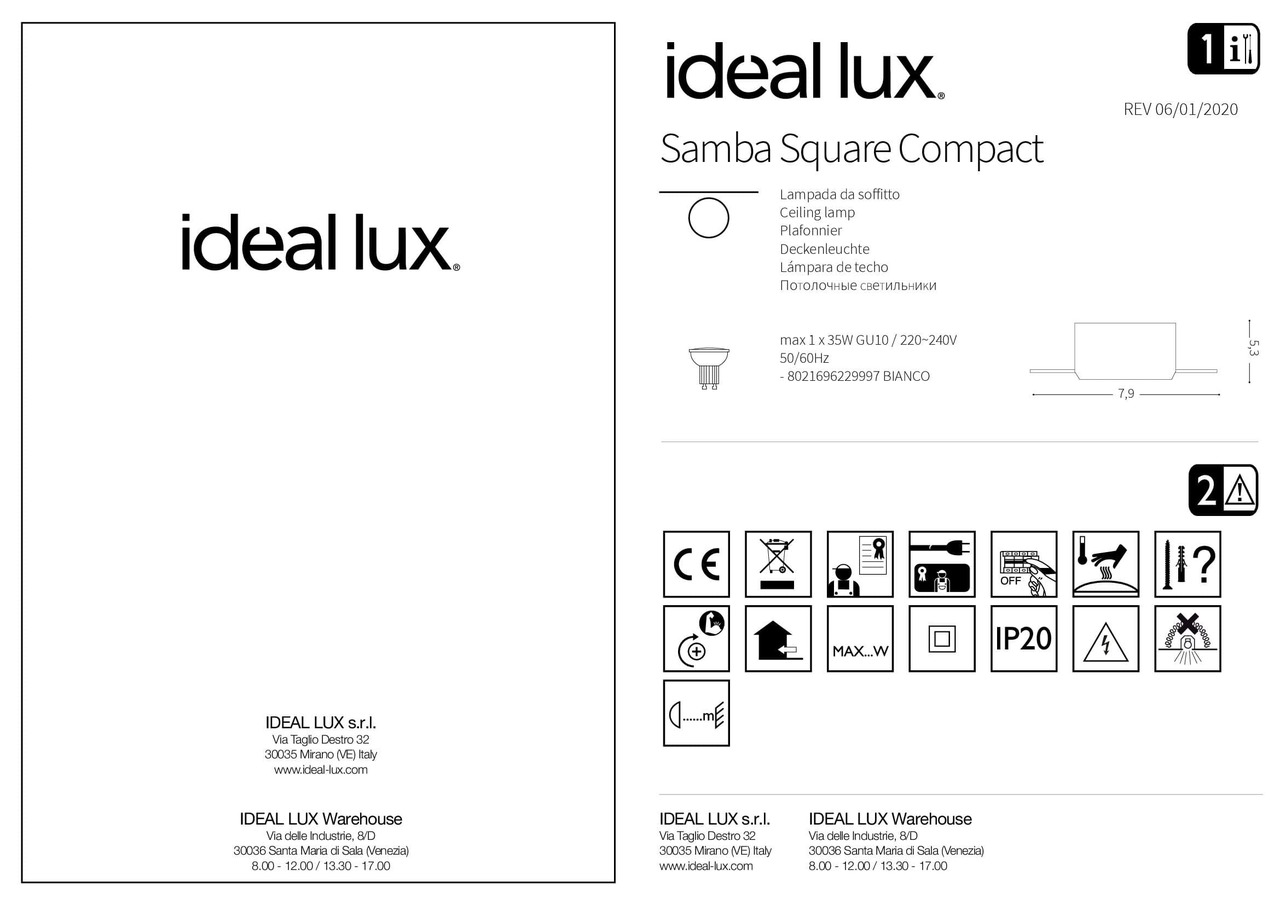 Точечный светильник SAMBA SQUARE D55 (229997), IDEAL LUX - Зображення 229997_IS.jpg