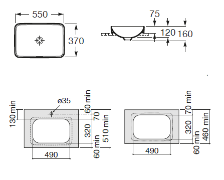 Умивальник Inspira Square 370х550 A327534000 Roca - Зображення 23047565-e1dda.png