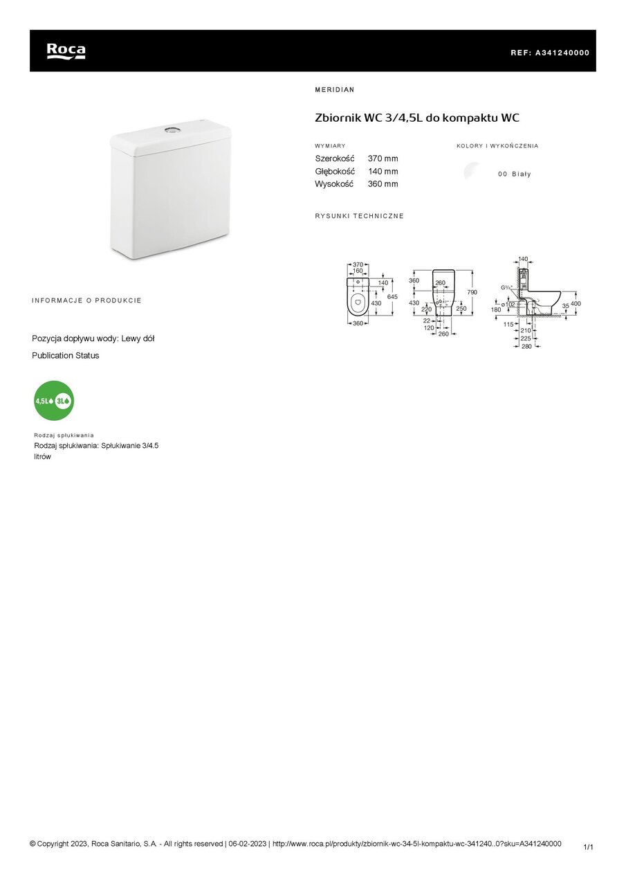 Бачок для унітаза Meridian-N А341240000 Roca - Зображення 230996-dbd50.jpg
