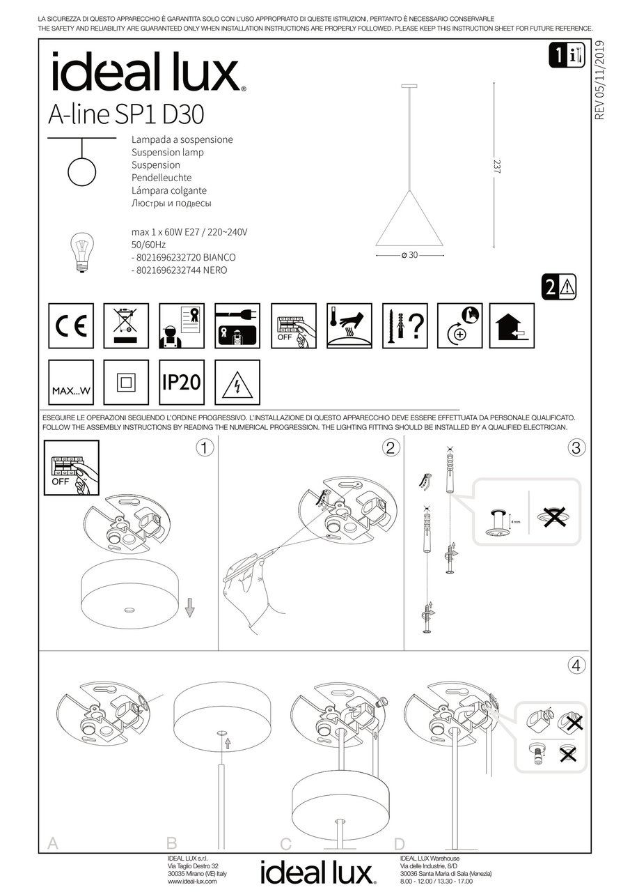 Люстра A-LINE SP1 D30 BIANCO (232720), IDEAL LUX - Зображення 232720_-.jpg