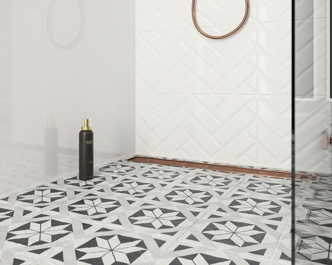 Плитка керамогранітна Modern Bianco STR 198x198x7,5 Paradyz - Зображення 23754-lazienka-podloga-we-wzory-dekoracje-modern.jpg