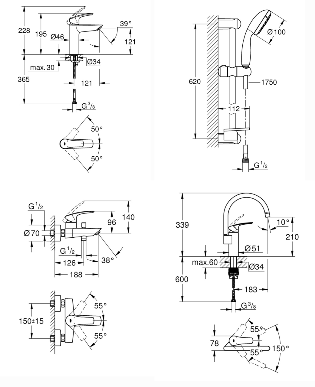 Набір змішувачів 4 в 1 Eurosmart New (UA123248MK) Grohe - Зображення 2402292-02a86.jpg