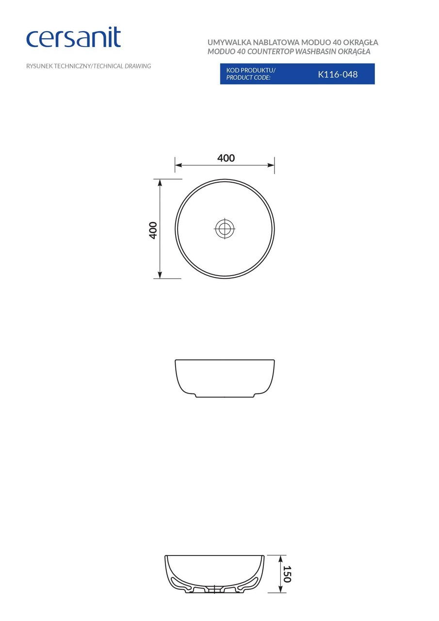 Умивальник Moduo 40 (CCWT1000666401) Cersanit - Зображення 2428585-cf01a.jpg
