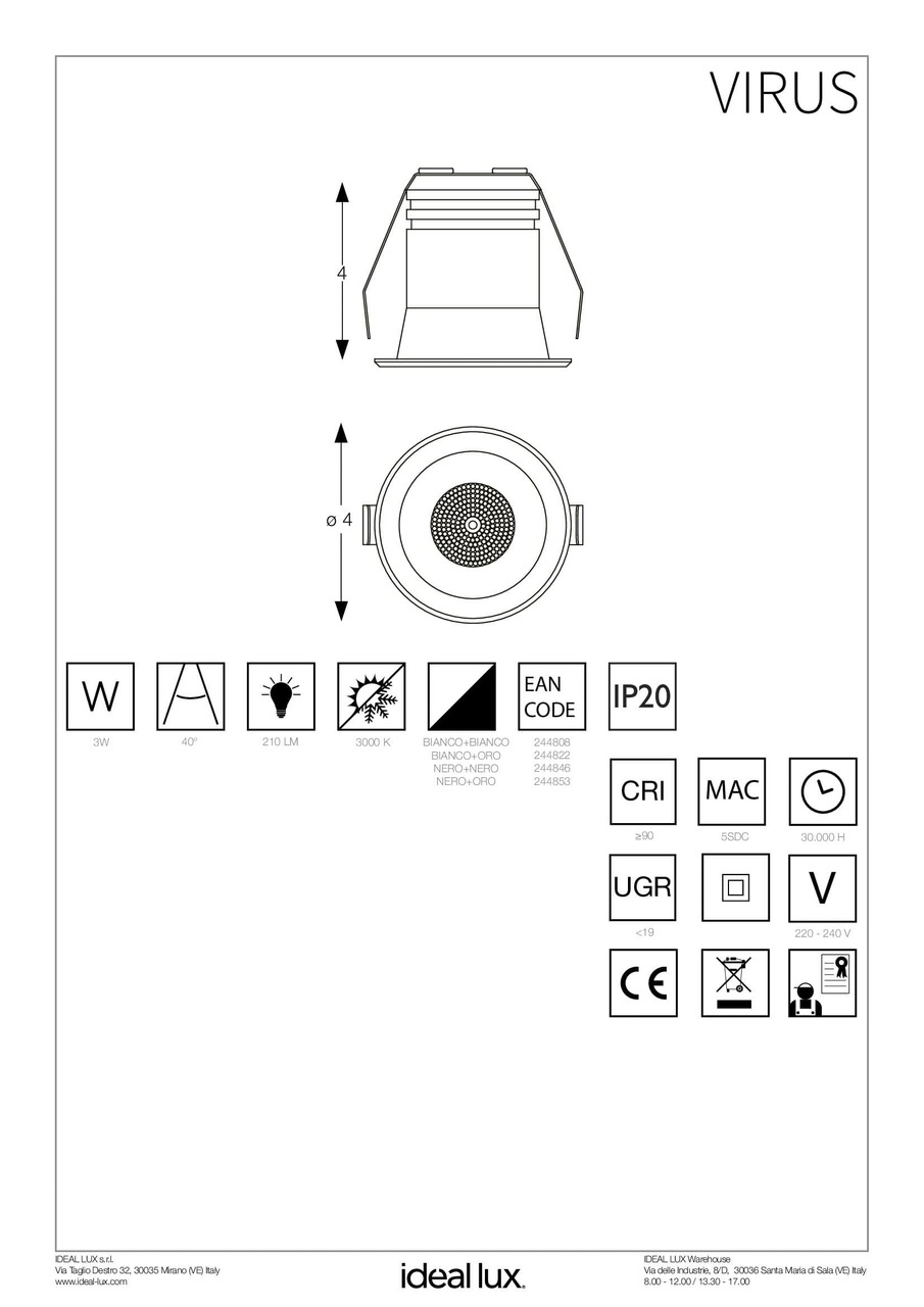 Точковий світильник VIRUS WH GD (244822), IDEAL LUX - Зображення 244808_IS.jpg