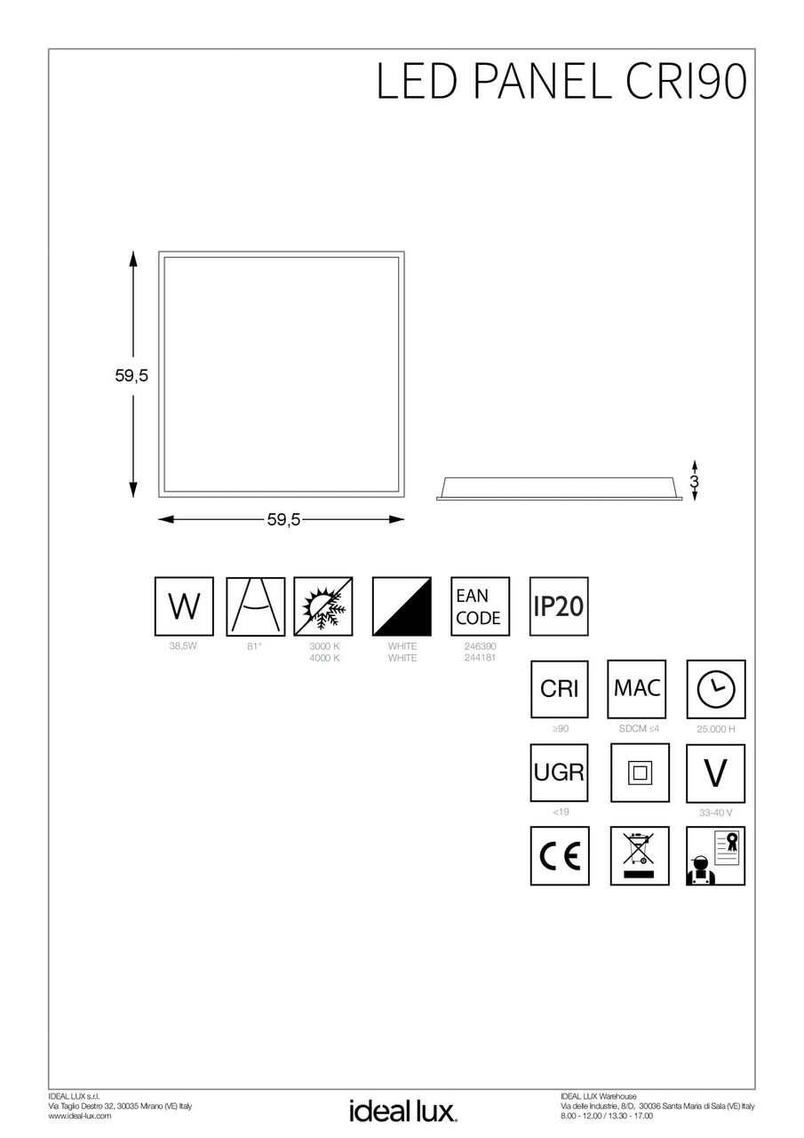 Точковий світильник LED PANEL 4000K CRI90 (244181), IDEAL LUX - Зображення 246390_IST.jpg