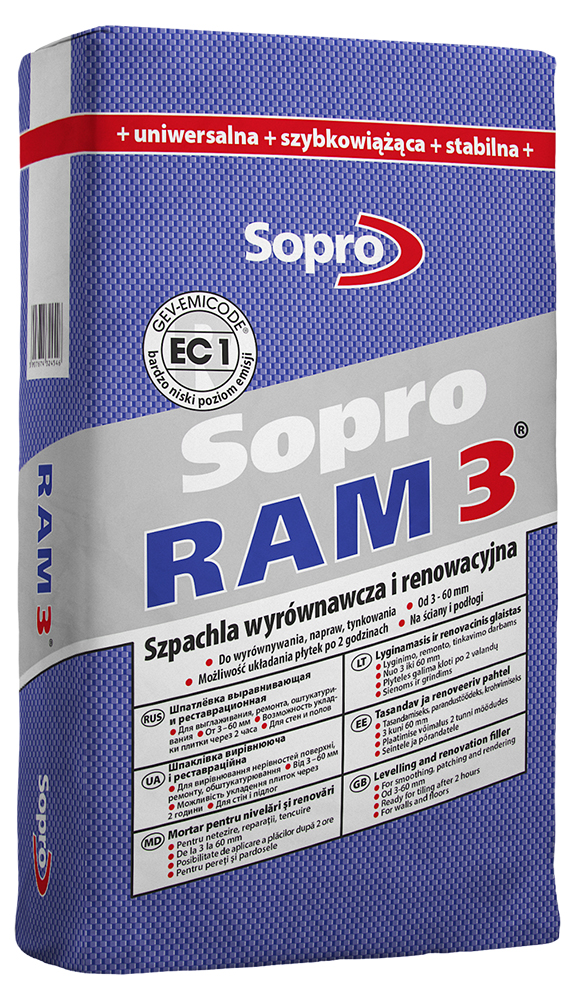 Шпаклівка вирівнювальна і реставраційна Sopro RAM 3 454 (25 кг) - Зображення