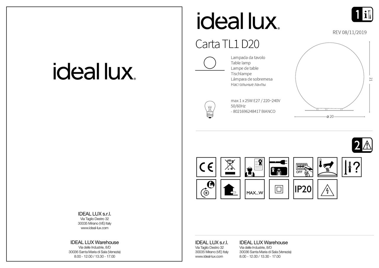 Настільна лампа CARTA TL1 D20 (248417), IDEAL LUX - Зображення 248417_IS.jpg