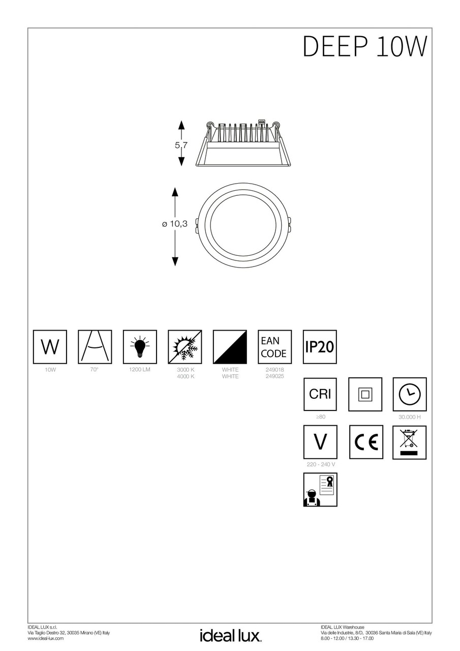 Точковий світильник DEEP 10W 3000K (249018), IDEAL LUX - Зображення 249018_IS.jpg