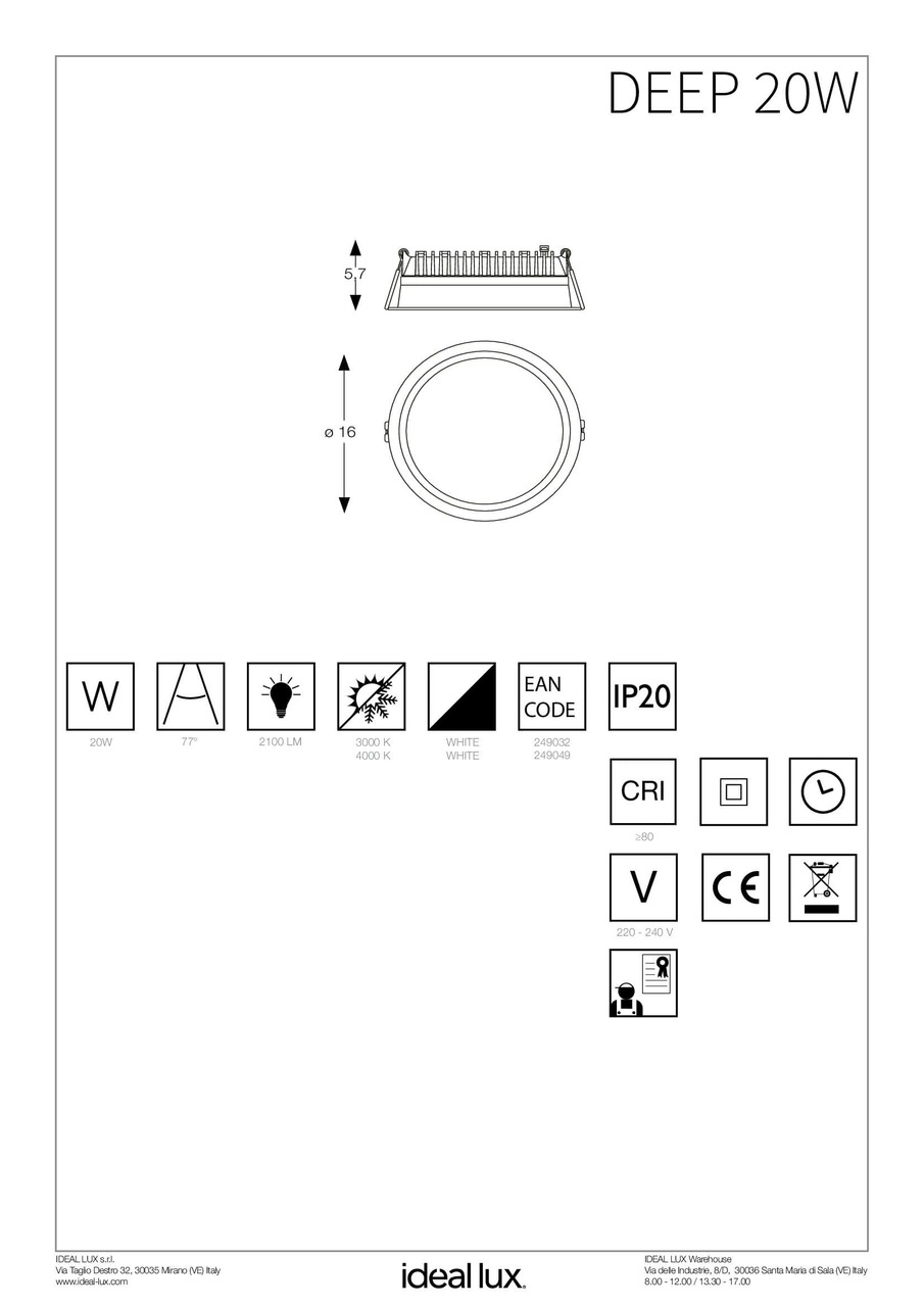 Точковий світильник DEEP 20W 3000K (249032), IDEAL LUX - Зображення 249032_IST.jpg