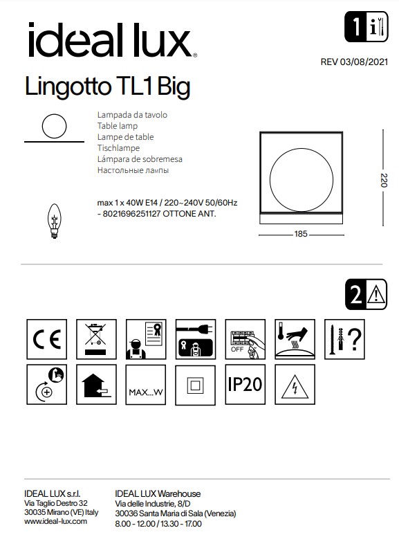 Настільна лампа LINGOTTO TL1 BIG (251127), IDEAL LUX - Зображення 251127--.jpg