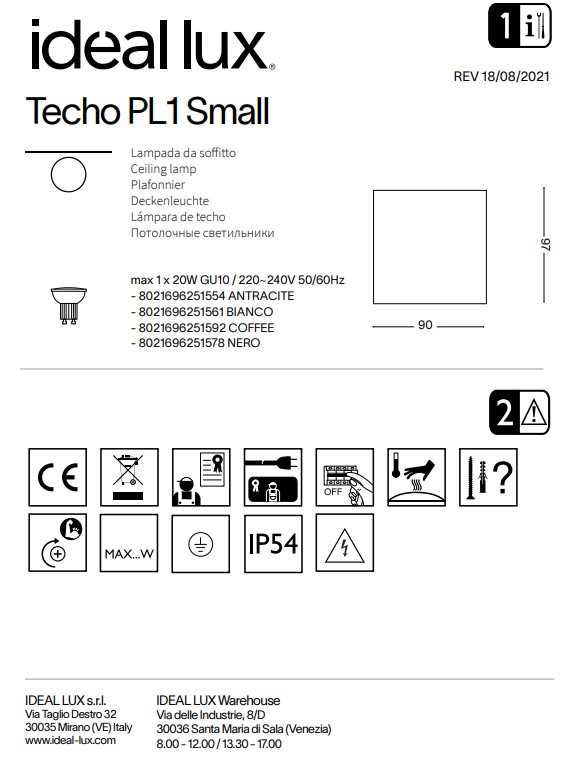 Світильник вуличний TECHO PL1 SMALL ANTRACITE (251554), IDEAL LUX - Зображення 251554-.jpg