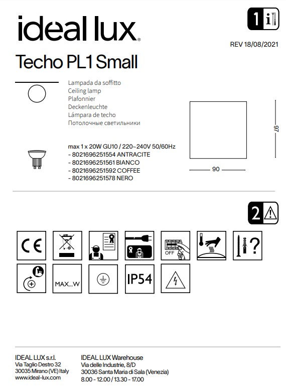 Світильник вуличний TECHO PL1 SMALL BIANCO (251561), IDEAL LUX - Зображення 251561-.jpg