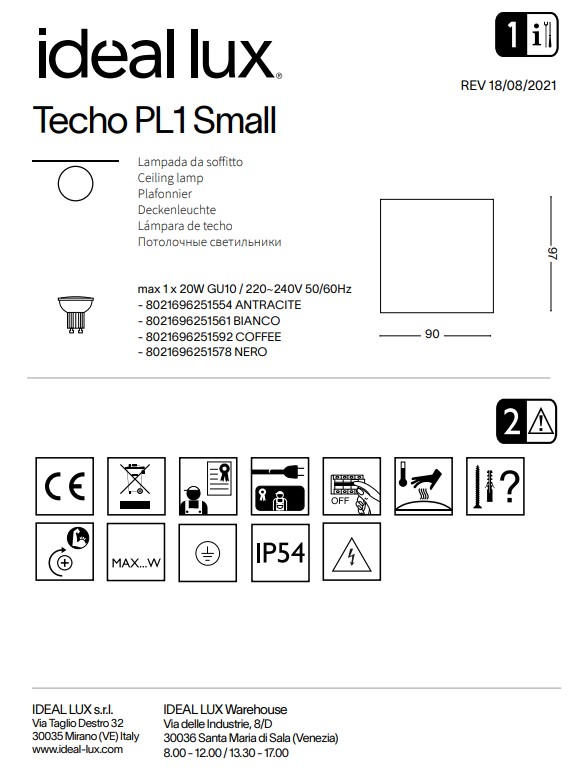 Світильник вуличний TECHO PL1 SMALL NERO (251578), IDEAL LUX - Зображення 251578--.jpg