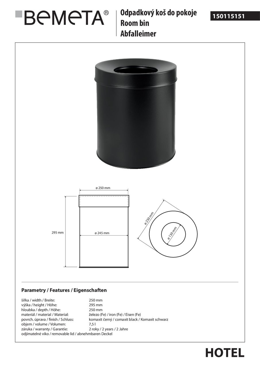 Відро для сміття 7,5 л Hotel (150115151), Bemeta - Зображення 251796-60a22.jpg