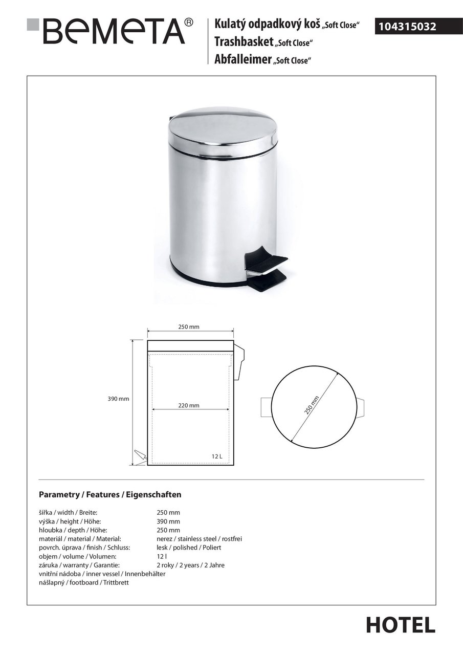Відро для сміття 12 л Hotel (104315032), Bemeta - Зображення 251798-69fae.jpg