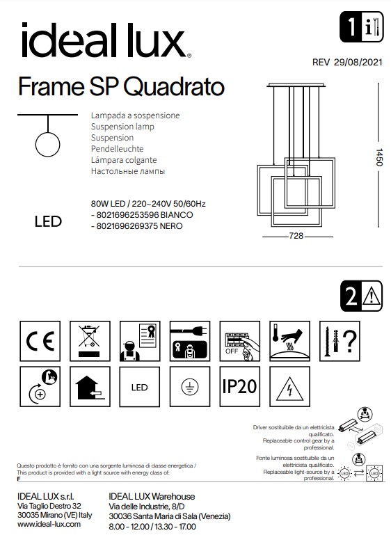 Люстра FRAME SP QUADRATO BIANCO (253596), IDEAL LUX - Зображення 253596--.jpg