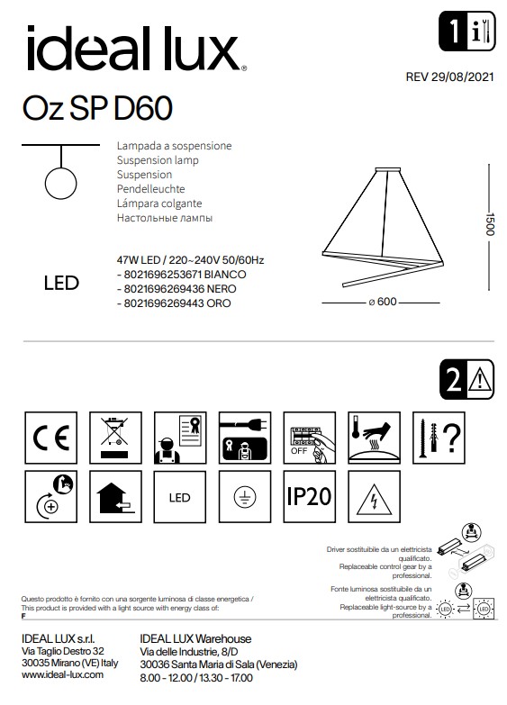 Люстра OZ SP D60 BIANCO (253671), IDEAL LUX - Зображення 253671--.jpg