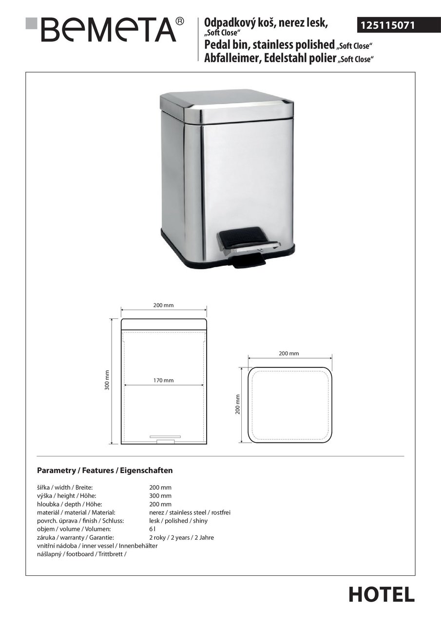 Відро для сміття 6 л Hotel (125115071), Bemeta - Зображення 255670-69394.jpg
