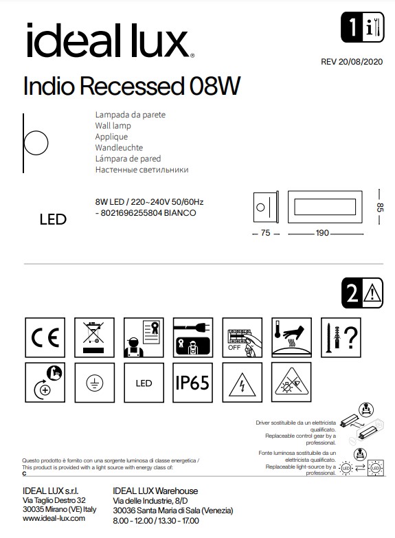 Світильник вуличний INDIO RECESSED 08W (255804), IDEAL LUX - Зображення 255804--.jpg