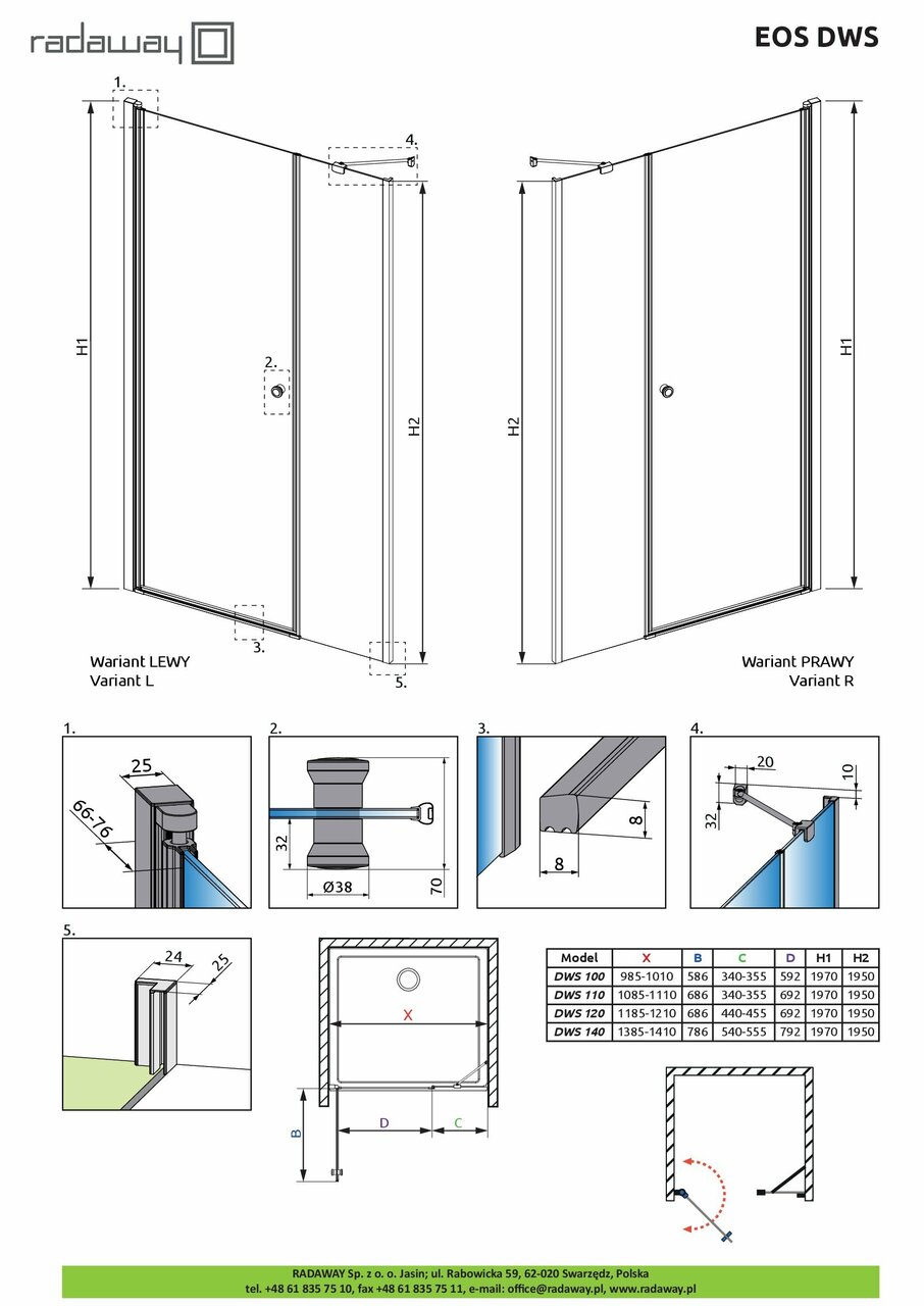 Душові двері Eos DWS 100 R RADAWAY - Зображення 256652-01c5f.jpg