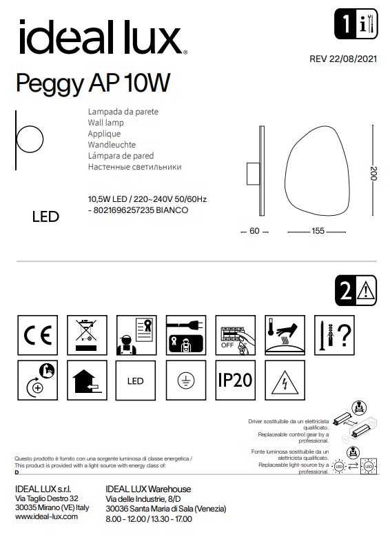 Світильник PEGGY AP 10W (257235), IDEAL LUX - Зображення 257235--.jpg
