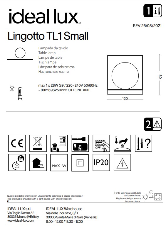 Настільна лампа LINGOTTO TL1 SMAL (259222), IDEAL LUX - Зображення 259222--.jpg