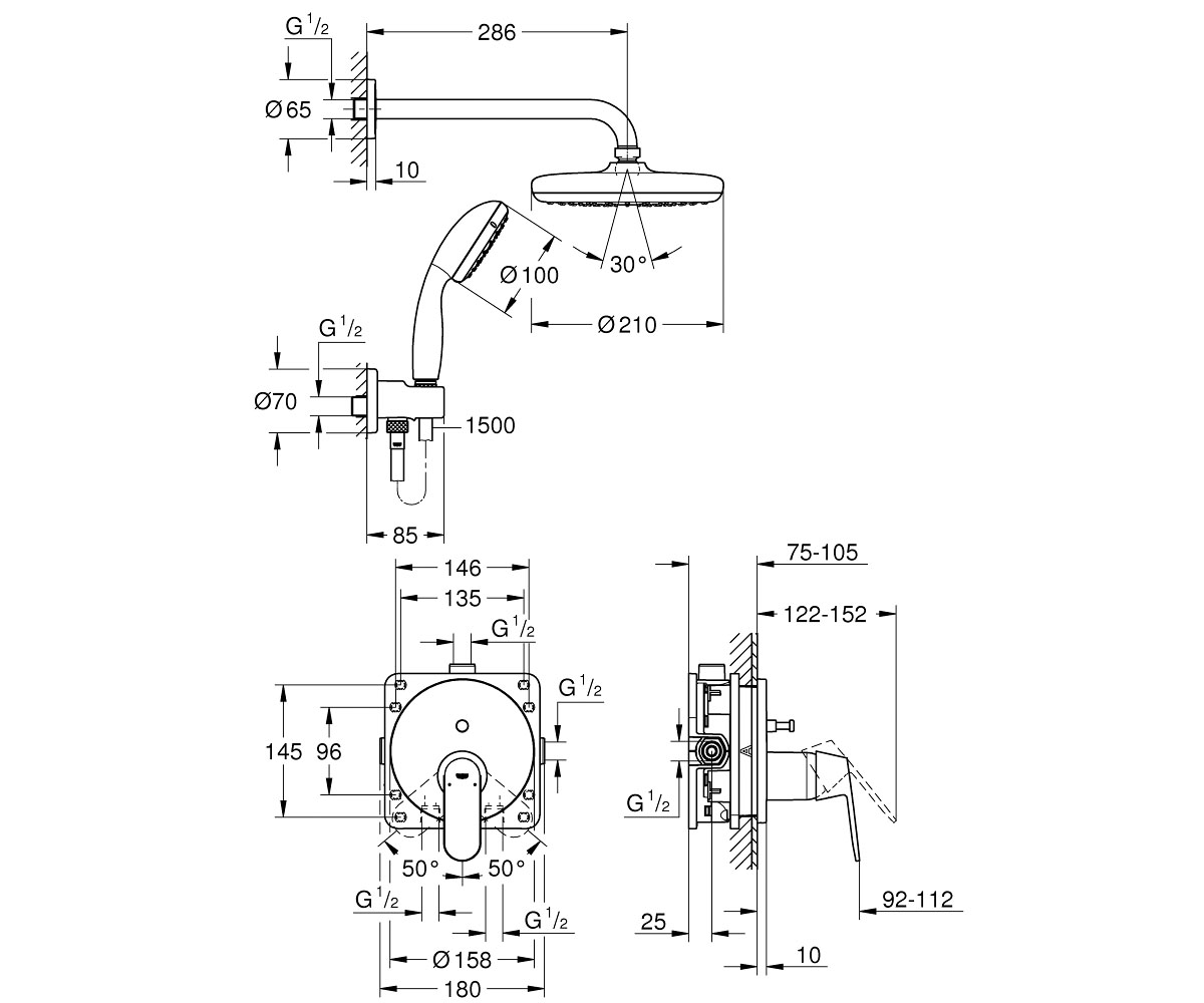 Душова система Eurosmart Cosmopolitan (25219001), Grohe - Зображення 262664-50b64.jpg