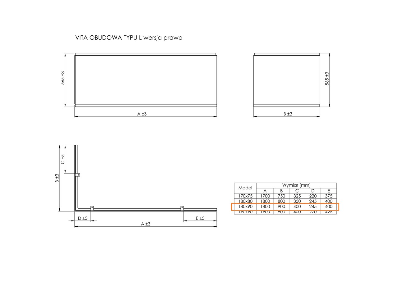 Панель до ванни L- подібна права Vita 180x90, Roca - Зображення 264214-7f674.jpg