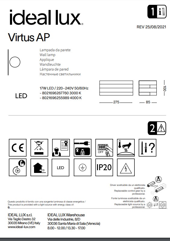 Світильник VIRTUS AP 3000K (267760), IDEAL LUX - Зображення 267760--.jpg