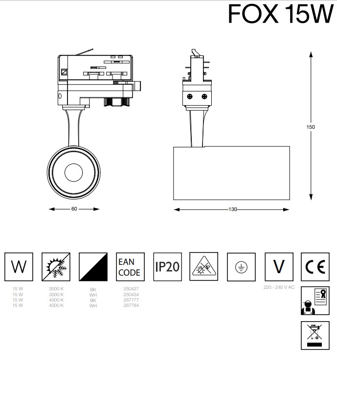Трековий світильник FOX 15W CRI80 41° 4000K (267784), IDEAL LUX - Зображення 267784--.jpg