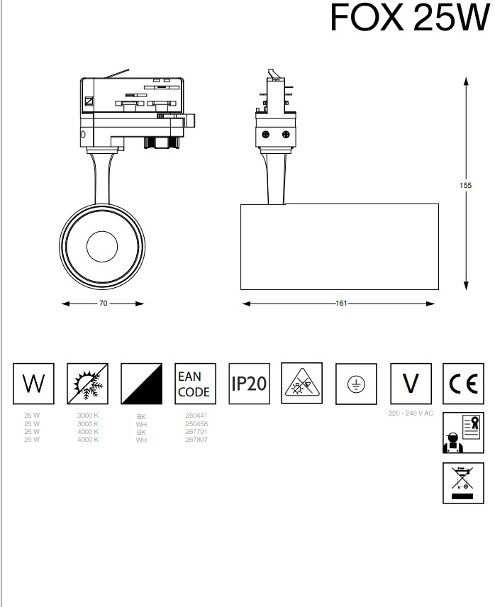 Трековий світильник FOX 25W CRI80 35° 4000K (267807), IDEAL LUX - Зображення 267807--.jpg