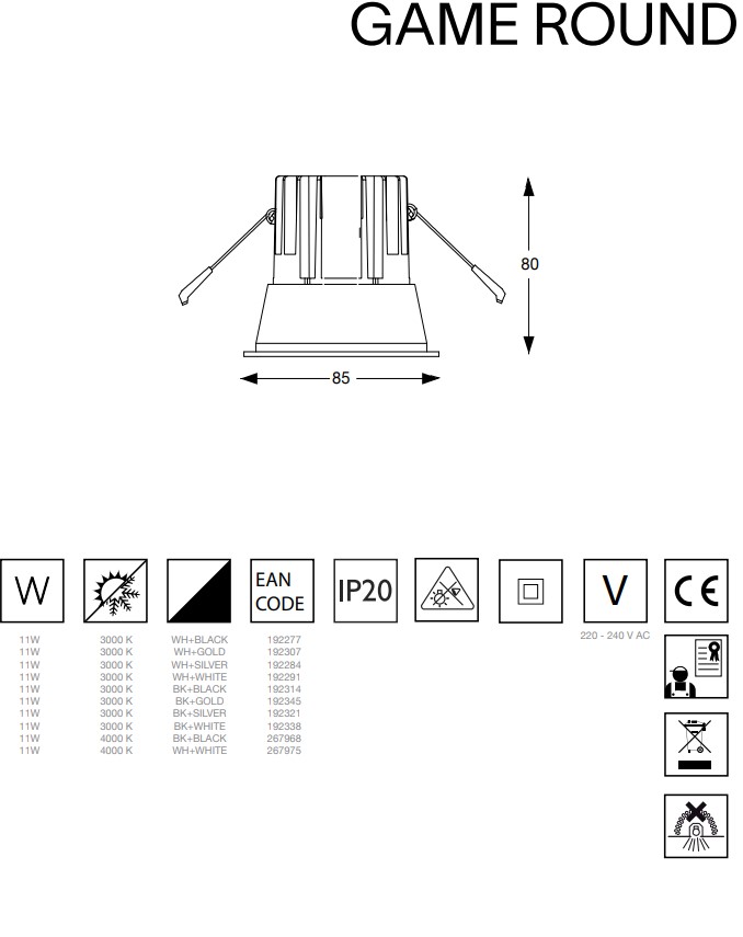 Точечный светильник GAME ROUND 4000K (267968), IDEAL LUX - Зображення 267968--.jpg