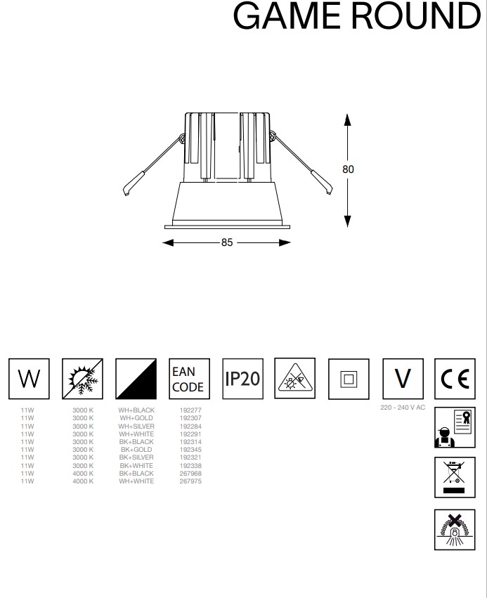 Точковий світильник GAME ROUND WH 4000K (267975), IDEAL LUX - Зображення 267975--.jpg
