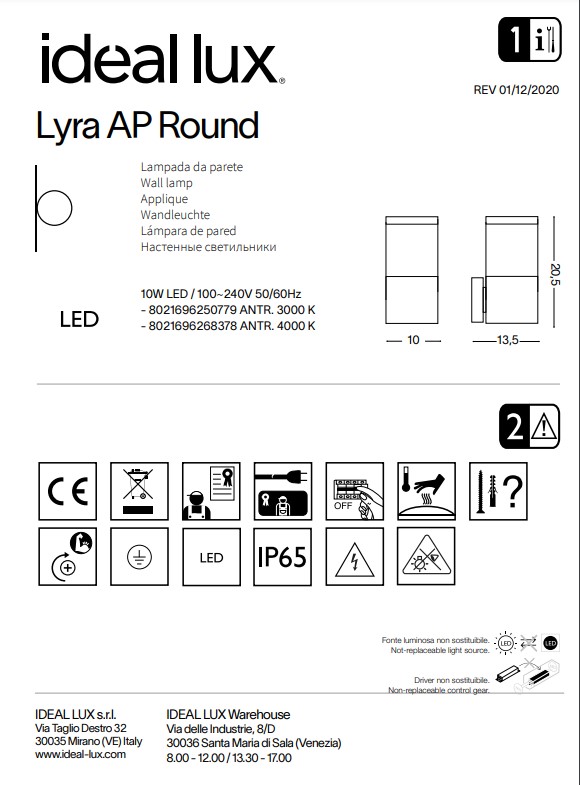 Світильник вуличний LYRA AP ROUND 4000K (268378), IDEAL LUX - Зображення 268378-.jpg