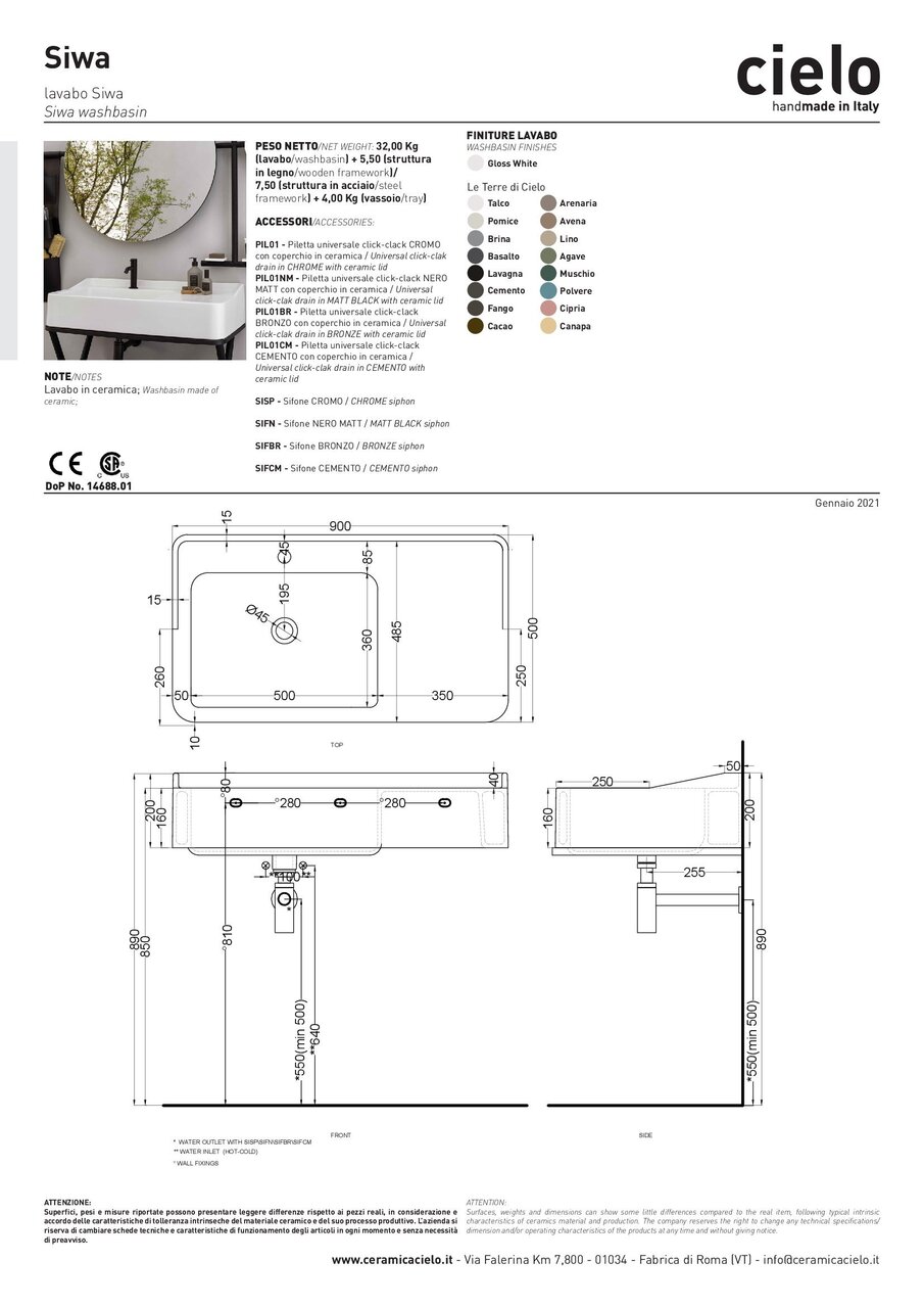Умивальник Siwa 90 SWLA(WH) CIELO - Зображення 269026-84c7c.jpg
