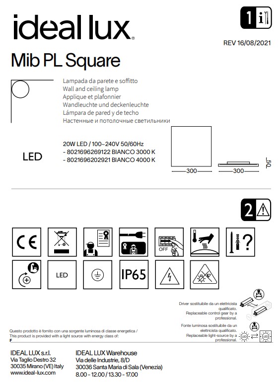 Світильник вуличний MIB PL SQUARE 3000K (5590,2), IDEAL LUX - Зображення 269122--.jpg