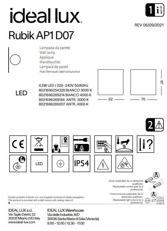 Світильник вуличний RUBIK AP1 D07 ANTRACITE 4000K (269207), IDEAL LUX - Зображення 269207--.jpg